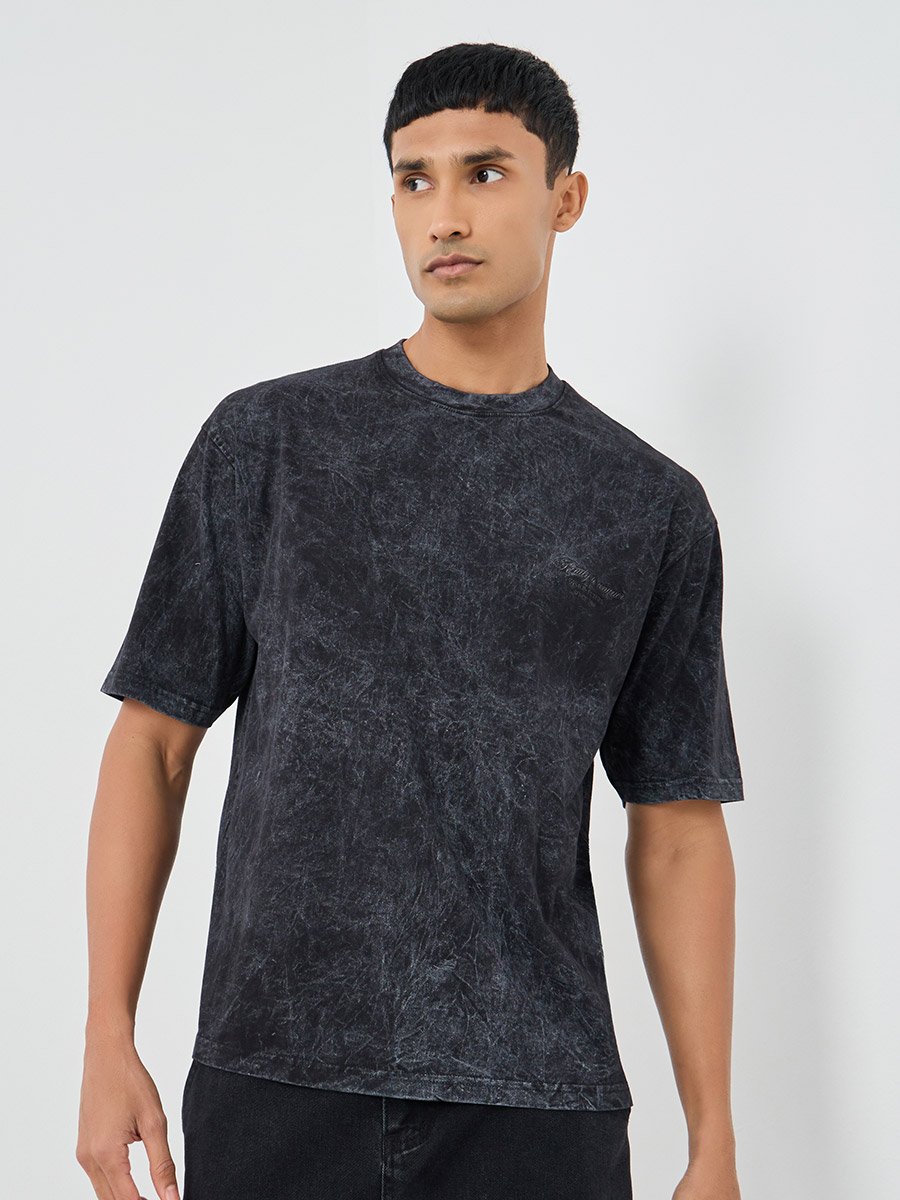 Washed Embroidered Detail Heavy Jersey Oversized T-Shirt