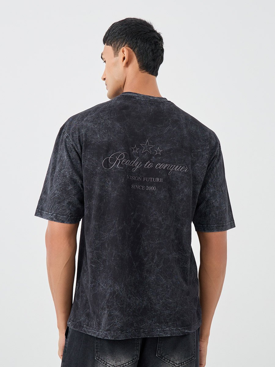 Washed Embroidered Detail Heavy Jersey Oversized T-Shirt