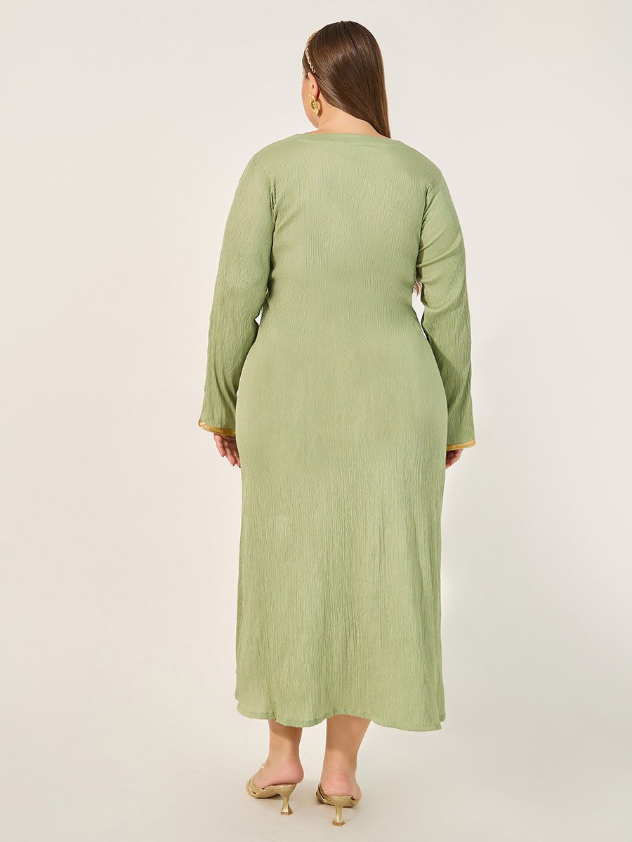 Plus Size Textured V-Neck A-Line Jalabyia