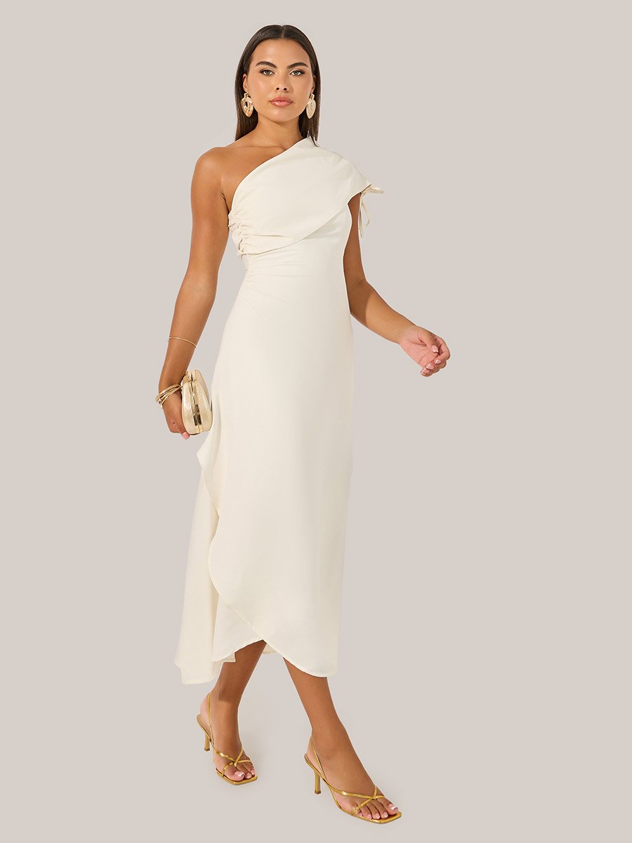 Solid One Shoulder Neck A-Line Maxi Dress