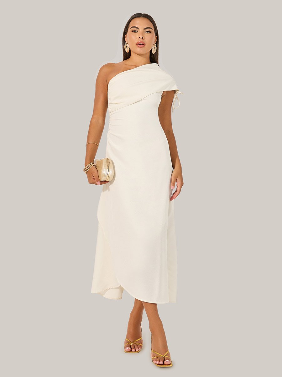 Solid One Shoulder Neck A-Line Maxi Dress