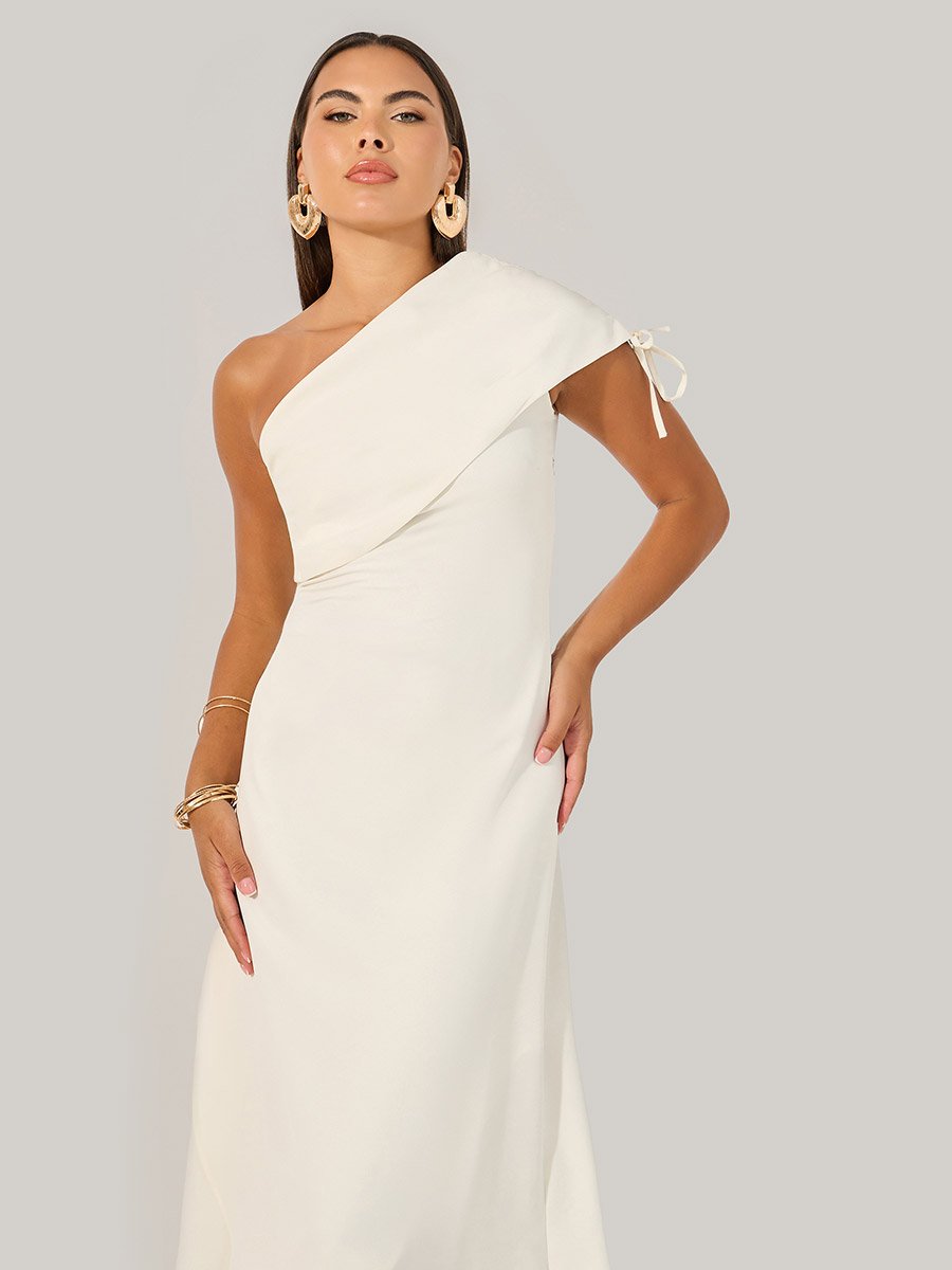 Solid One Shoulder Neck A-Line Maxi Dress