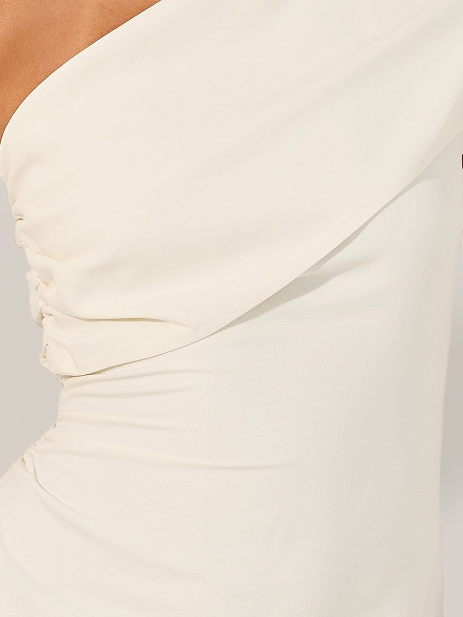 Solid One Shoulder Neck A-Line Maxi Dress