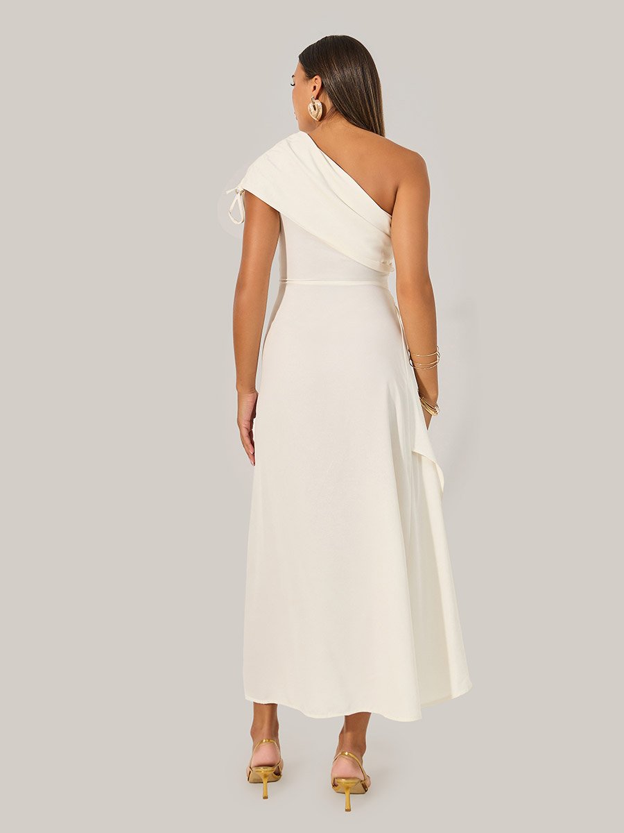 Solid One Shoulder Neck A-Line Maxi Dress
