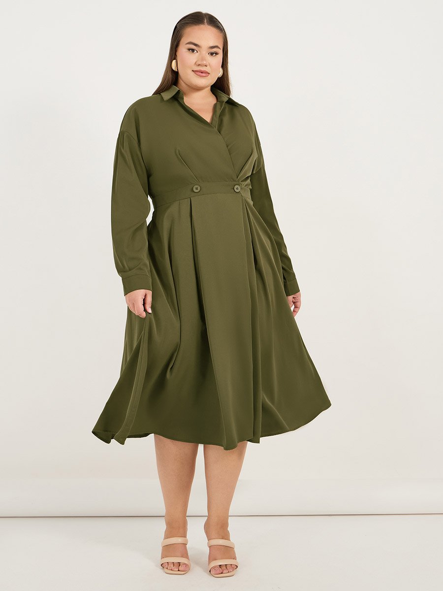Plus Wrap Front Shirt Midi Dress
