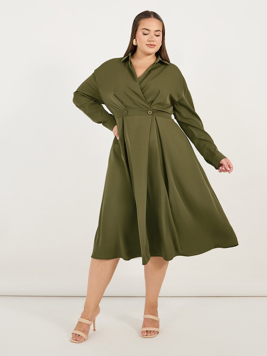 Plus Wrap Front Shirt Midi Dress