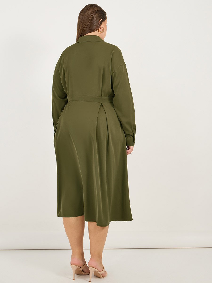 Plus Wrap Front Shirt Midi Dress