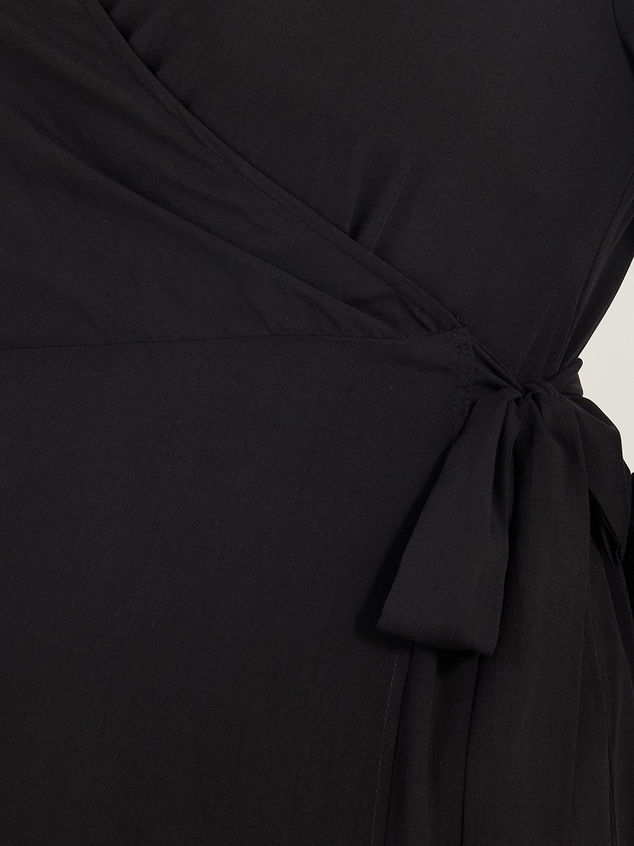 Plus Size Solid Wrap Front A-Line Maxi Dress