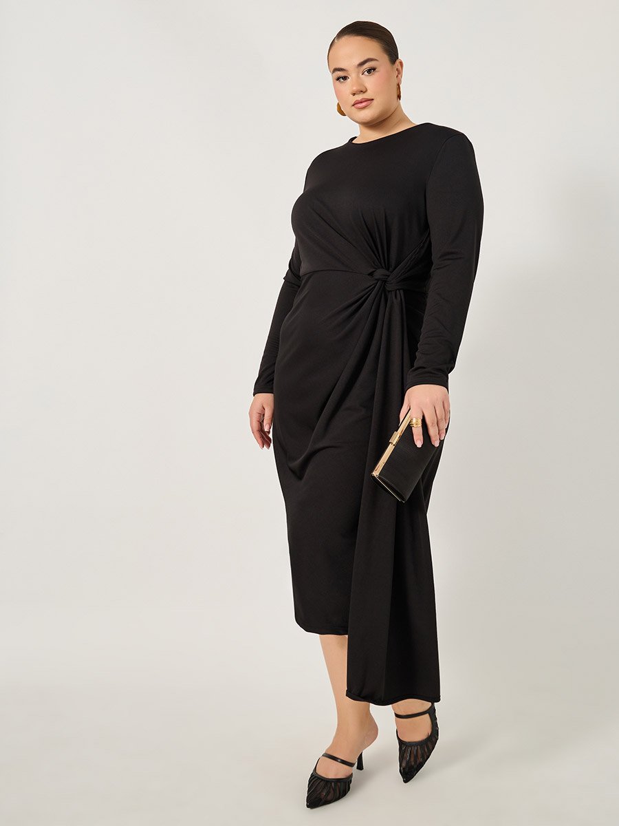Plus Size Draped Tie Waist Detail A-Line Midi Dress