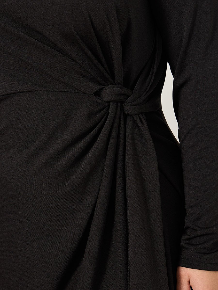 Plus Size Draped Tie Waist Detail A-Line Midi Dress
