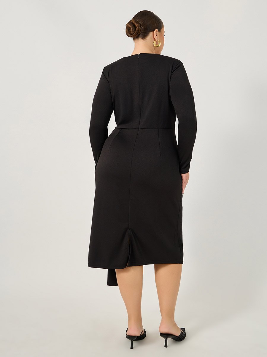 draped midi dress plus size Yours London Women's Plus Size Black Drape Front Midi Dress Size 18