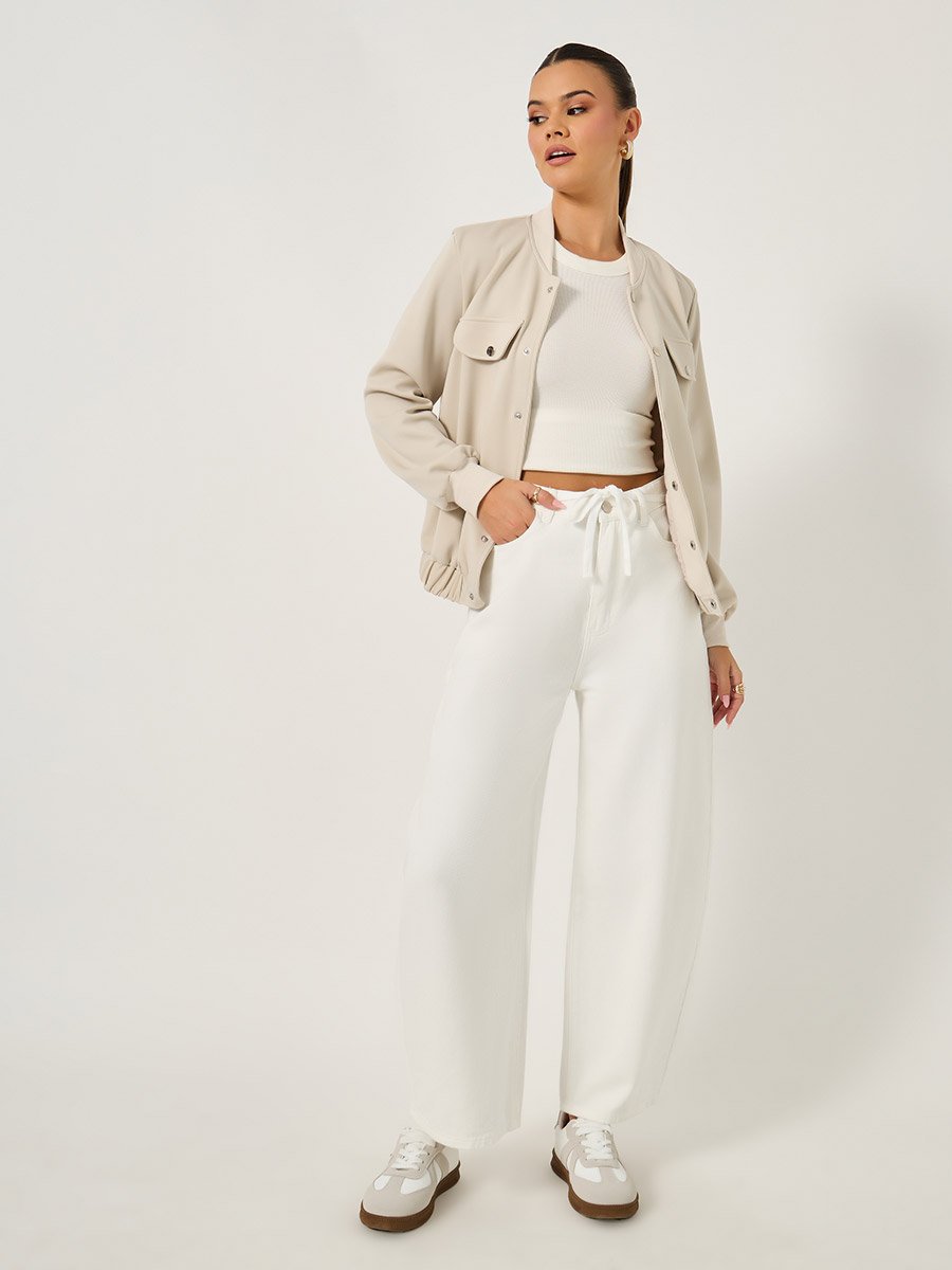Relaxed Fit Mid Rise Jeans with Drawstring Detail