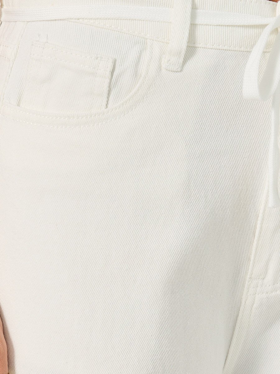 Relaxed Fit Mid Rise Jeans with Drawstring Detail