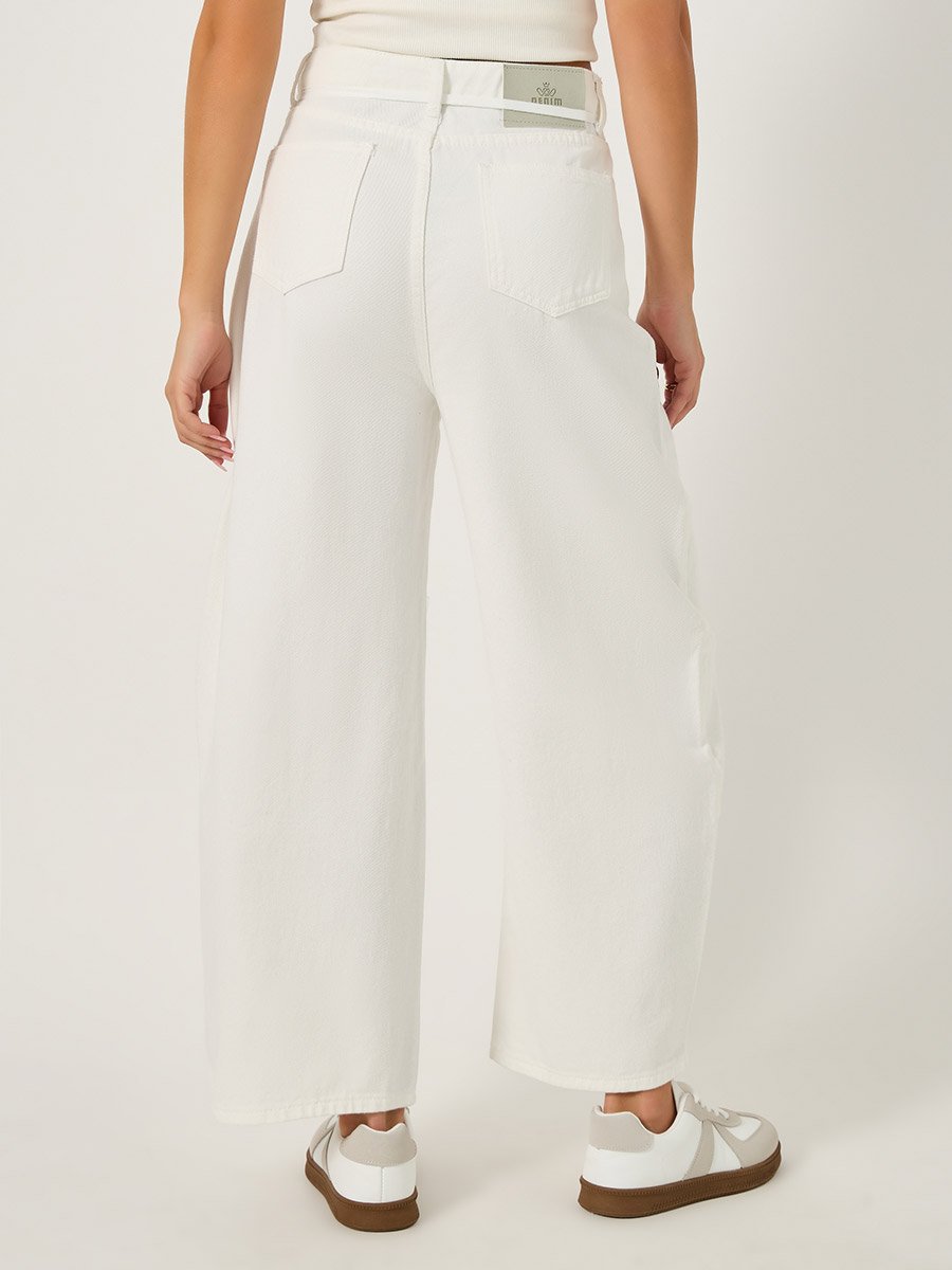 Relaxed Fit Mid Rise Jeans with Drawstring Detail