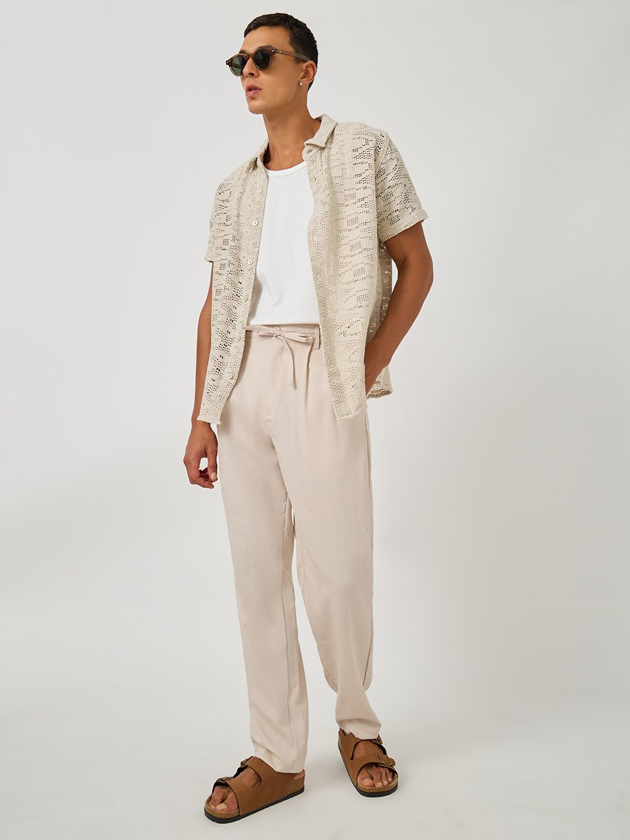 Textured Crochet Regular Fit Spread Collar Shirt