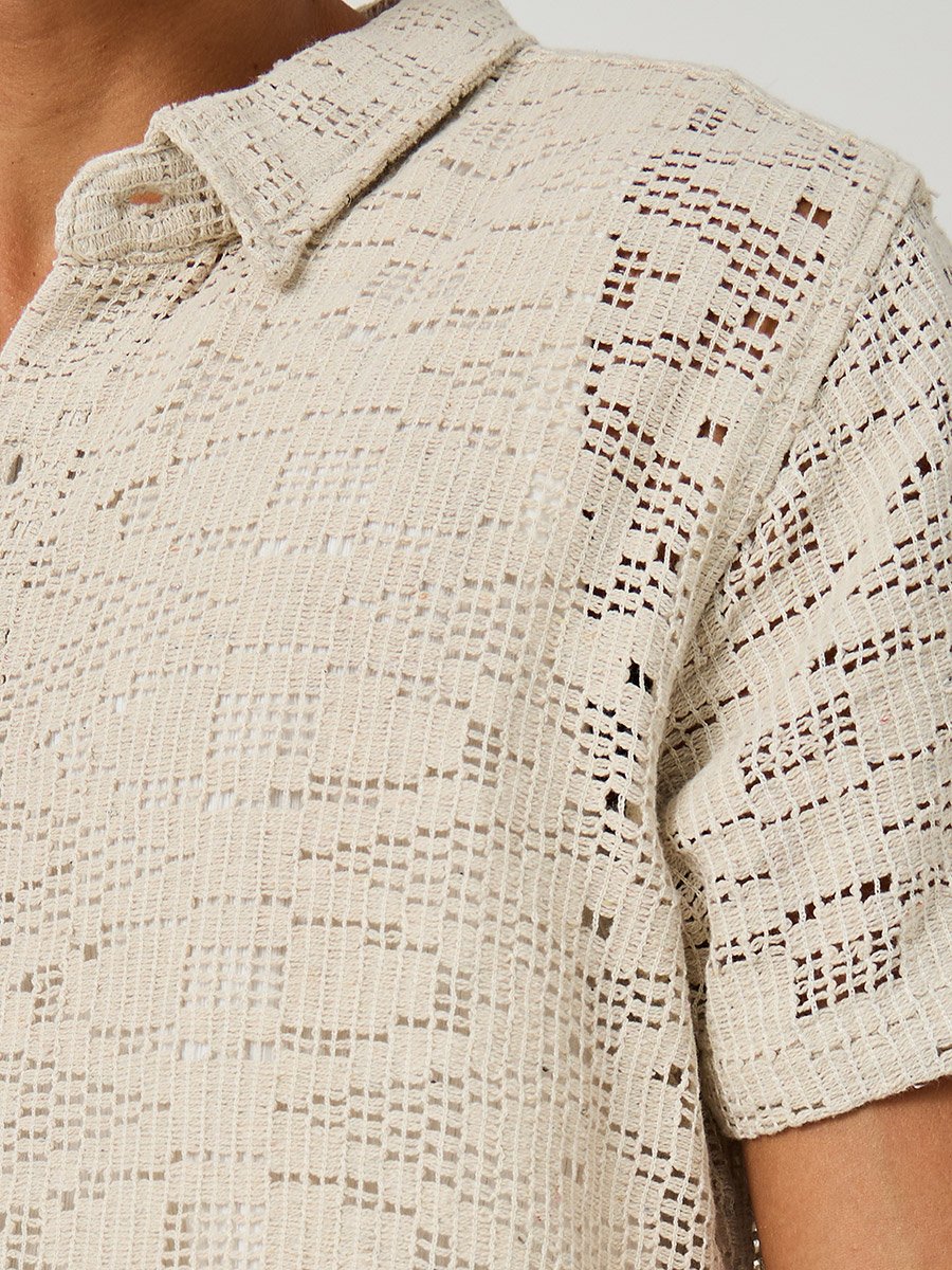 Textured Crochet Regular Fit Spread Collar Shirt