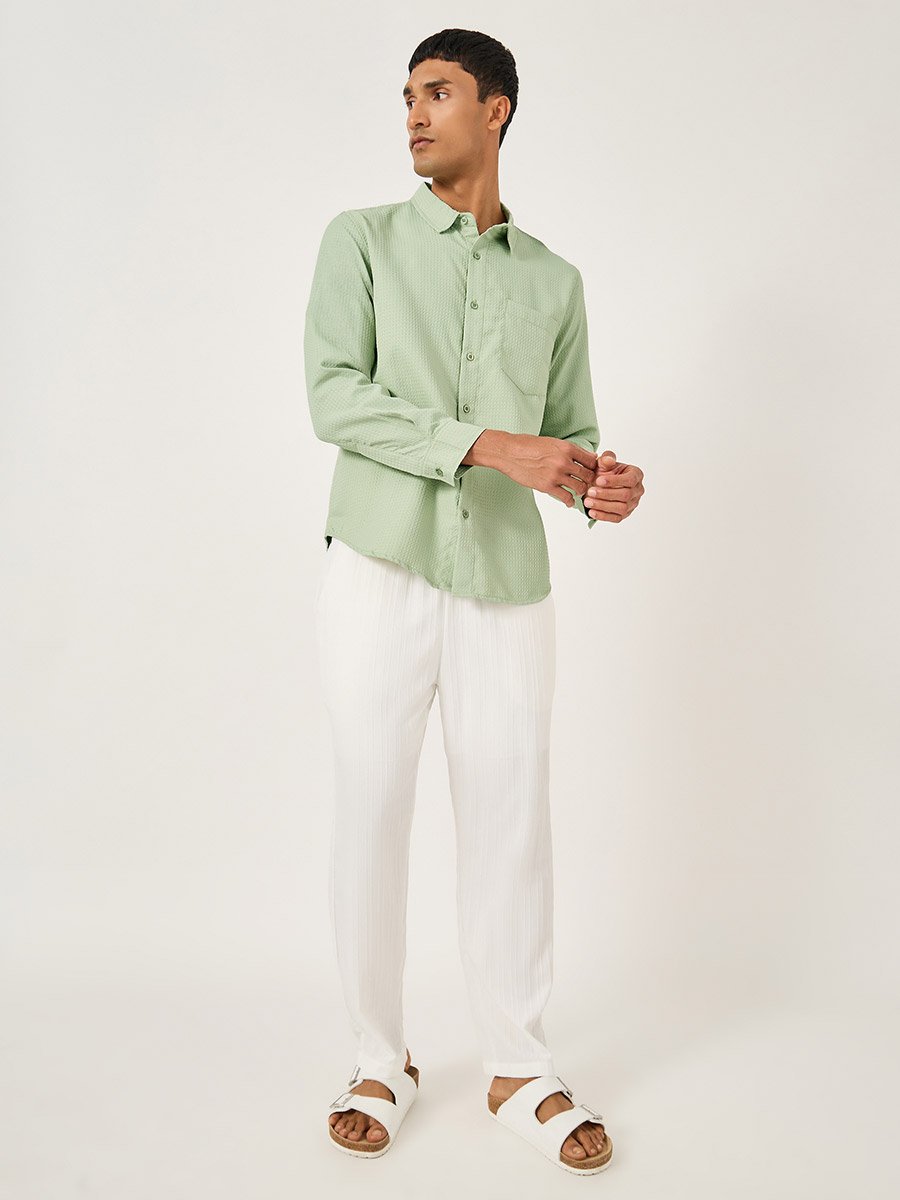 Textured Spread Collar Regular Fit Shirt with Pocket Detail
