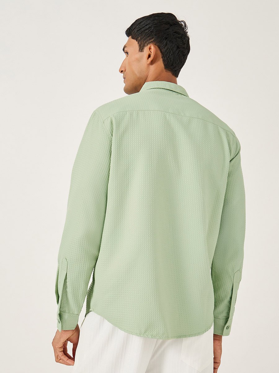 Textured Spread Collar Regular Fit Shirt with Pocket Detail