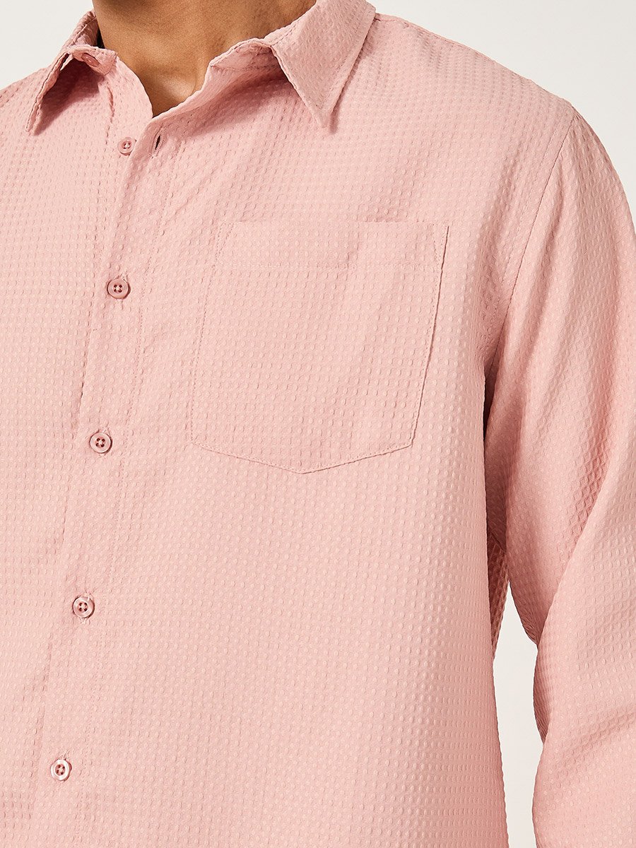 Textured Spread Collar Regular Fit Shirt with Pocket Detail