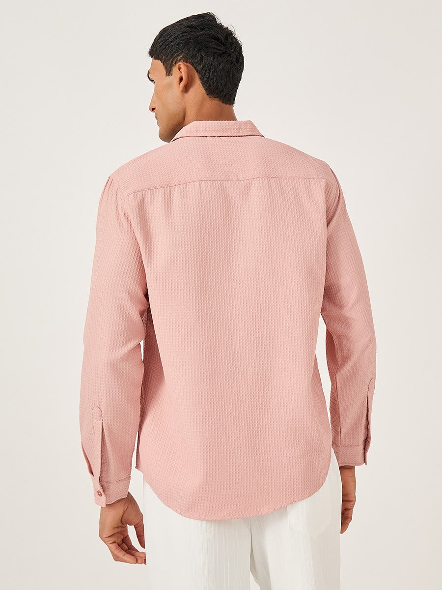 Textured Spread Collar Regular Fit Shirt with Pocket Detail