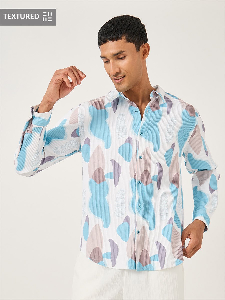 Textured All-Over Print Spread Collar Shirt