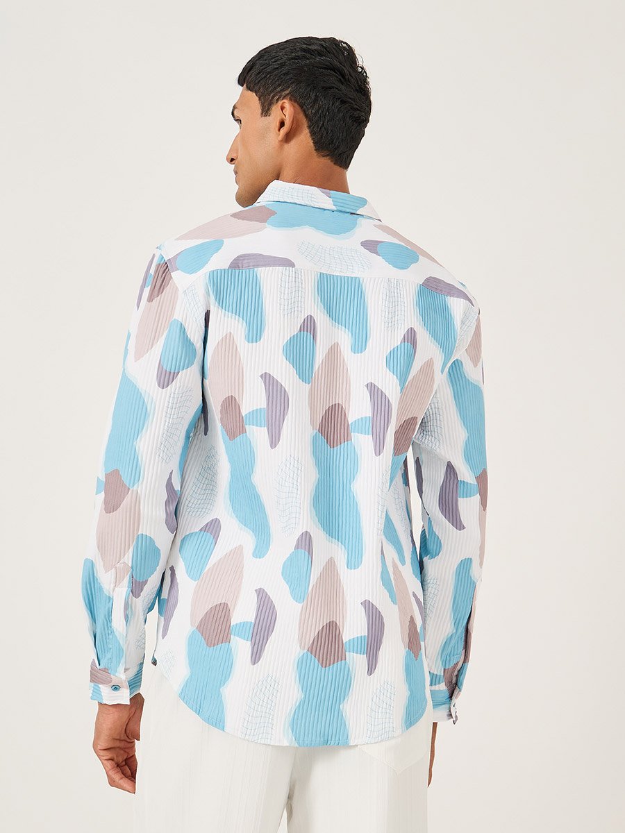 Textured All-Over Print Spread Collar Shirt