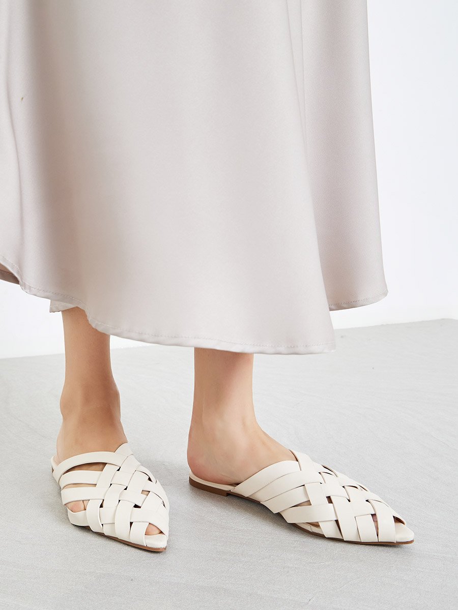 Multi Strap Pointed Toe Slip On Mules