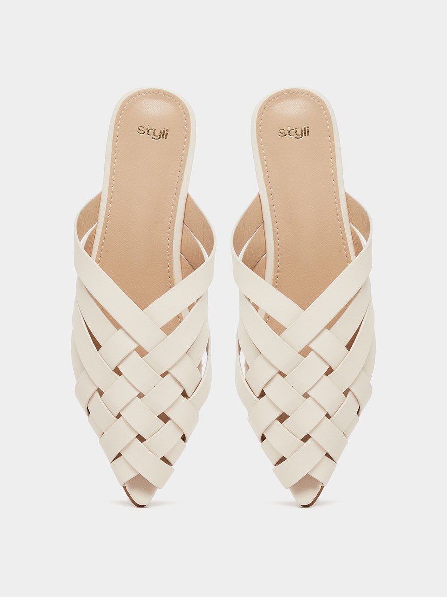 Multi Strap Pointed Toe Slip On Mules