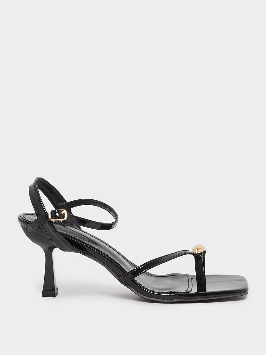 Metal Trim Ankle Strap Stiletto Heel Sandals