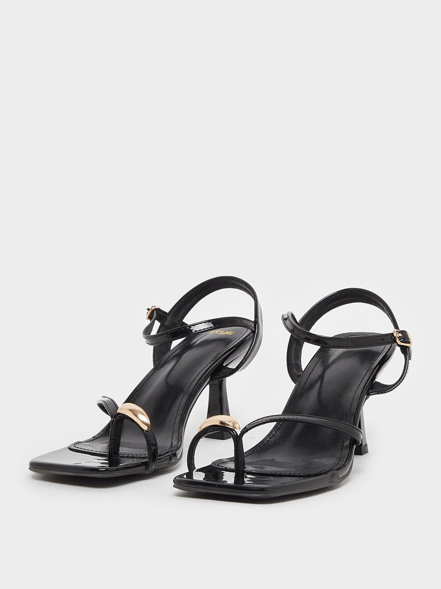 Metal Trim Ankle Strap Stiletto Heel Sandals