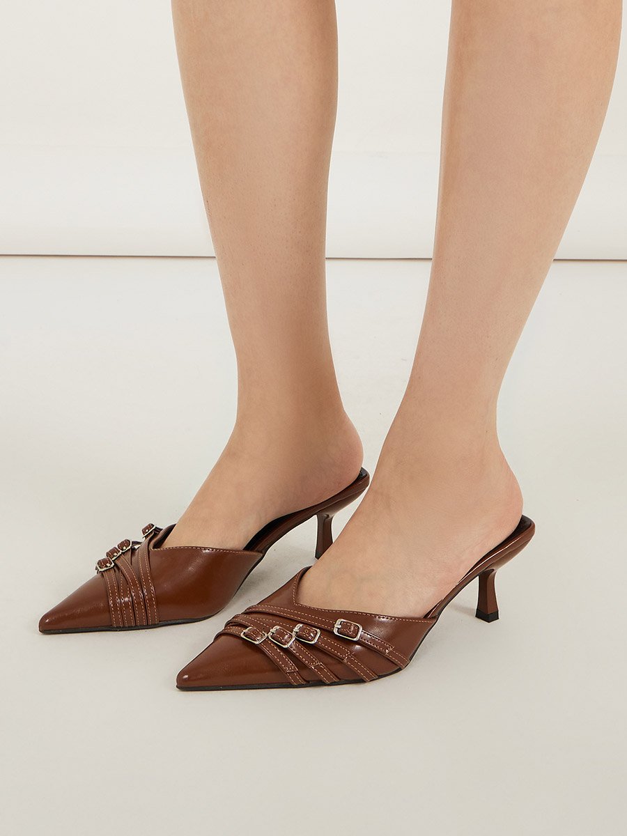 Buckle Strap Detail Pointed Toe Pumps