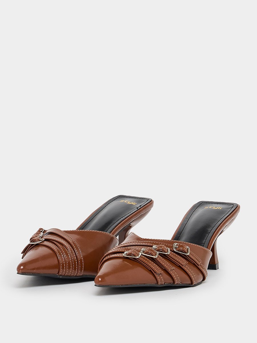 Buckle Strap Detail Pointed Toe Pumps