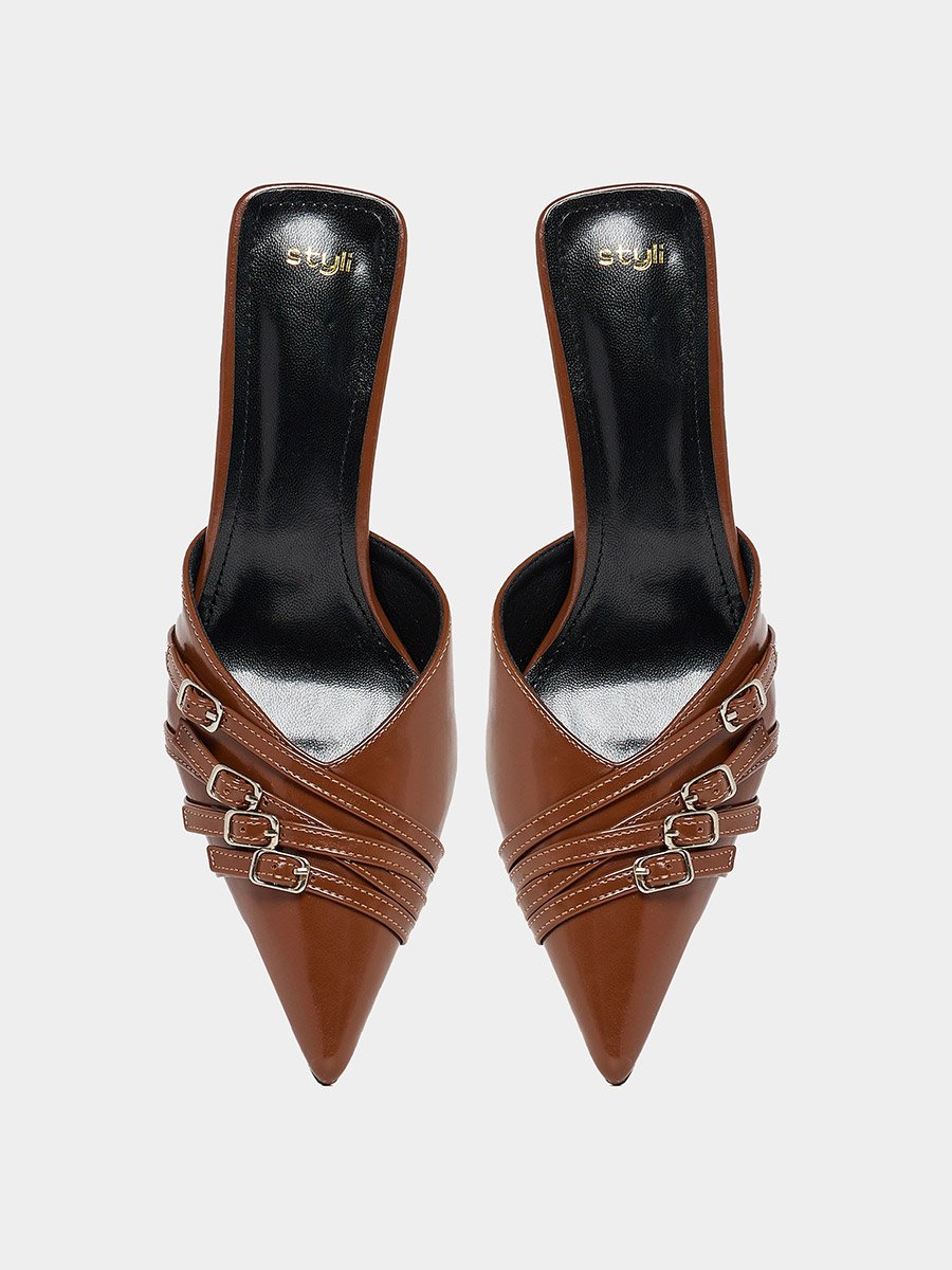 Buckle Strap Detail Pointed Toe Pumps
