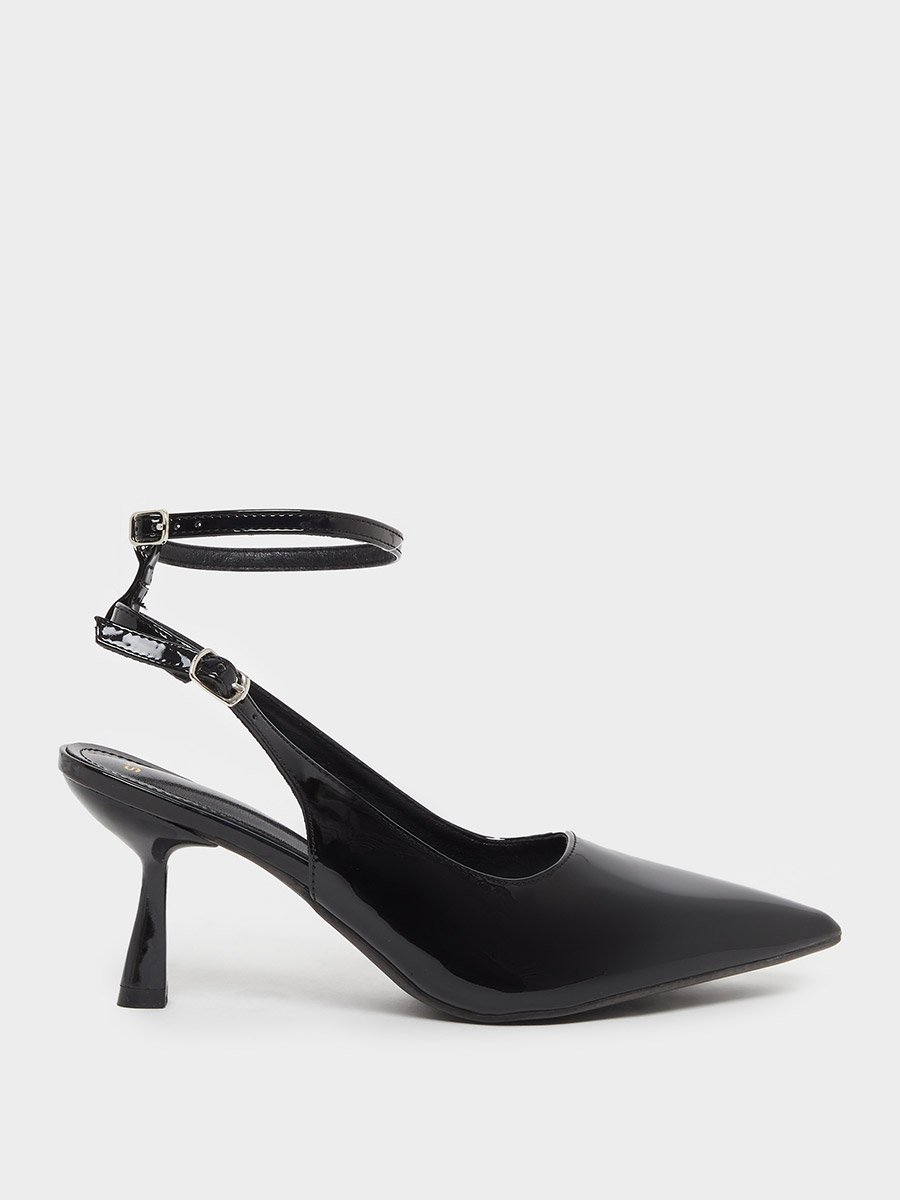 Plain Pointed Toe Ankle Strap Heel Shoes