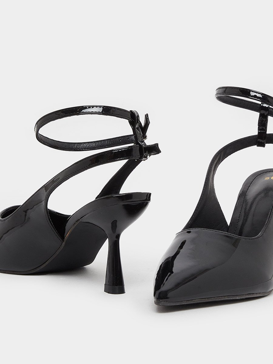 Plain Pointed Toe Ankle Strap Heel Shoes
