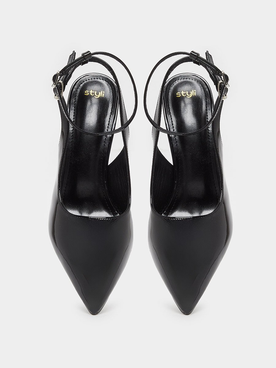 Plain Pointed Toe Ankle Strap Heel Shoes