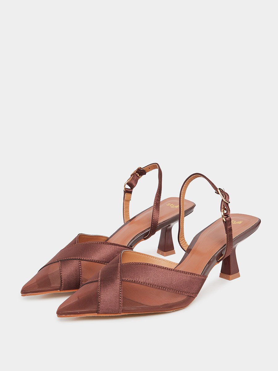 Criss Cross Pointed Toe Back Strap Pumps