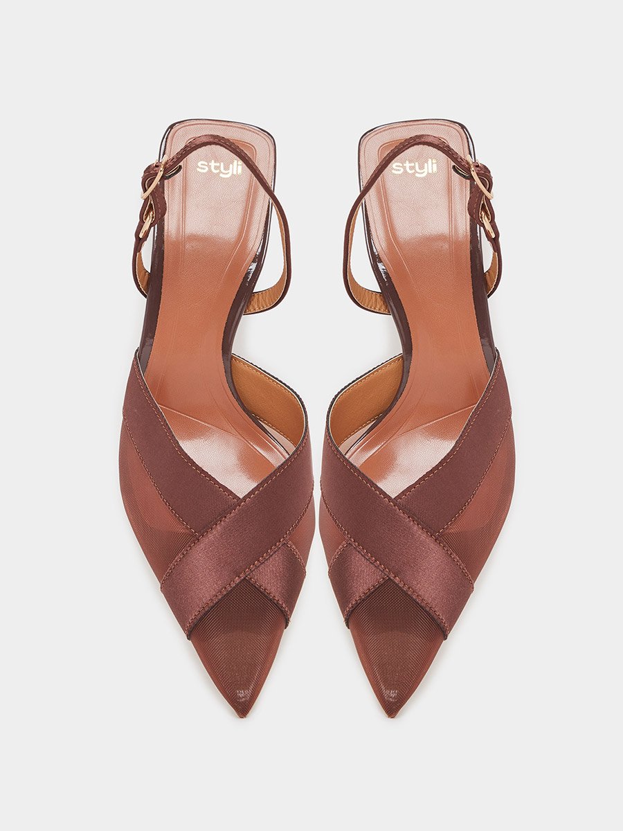 Criss Cross Pointed Toe Back Strap Pumps