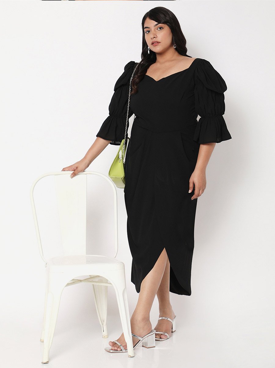 Plus Sweetheart Neck Wrap Front Dress