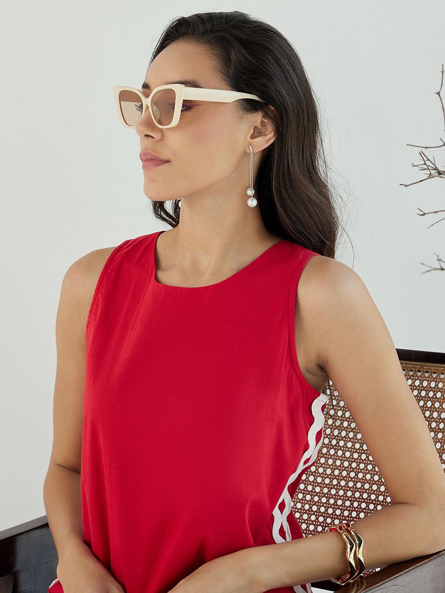 Ric Rac Line Ric Rac Lace Trim Sleeveless A-Line Midi Dress For Women at UAE | Styli