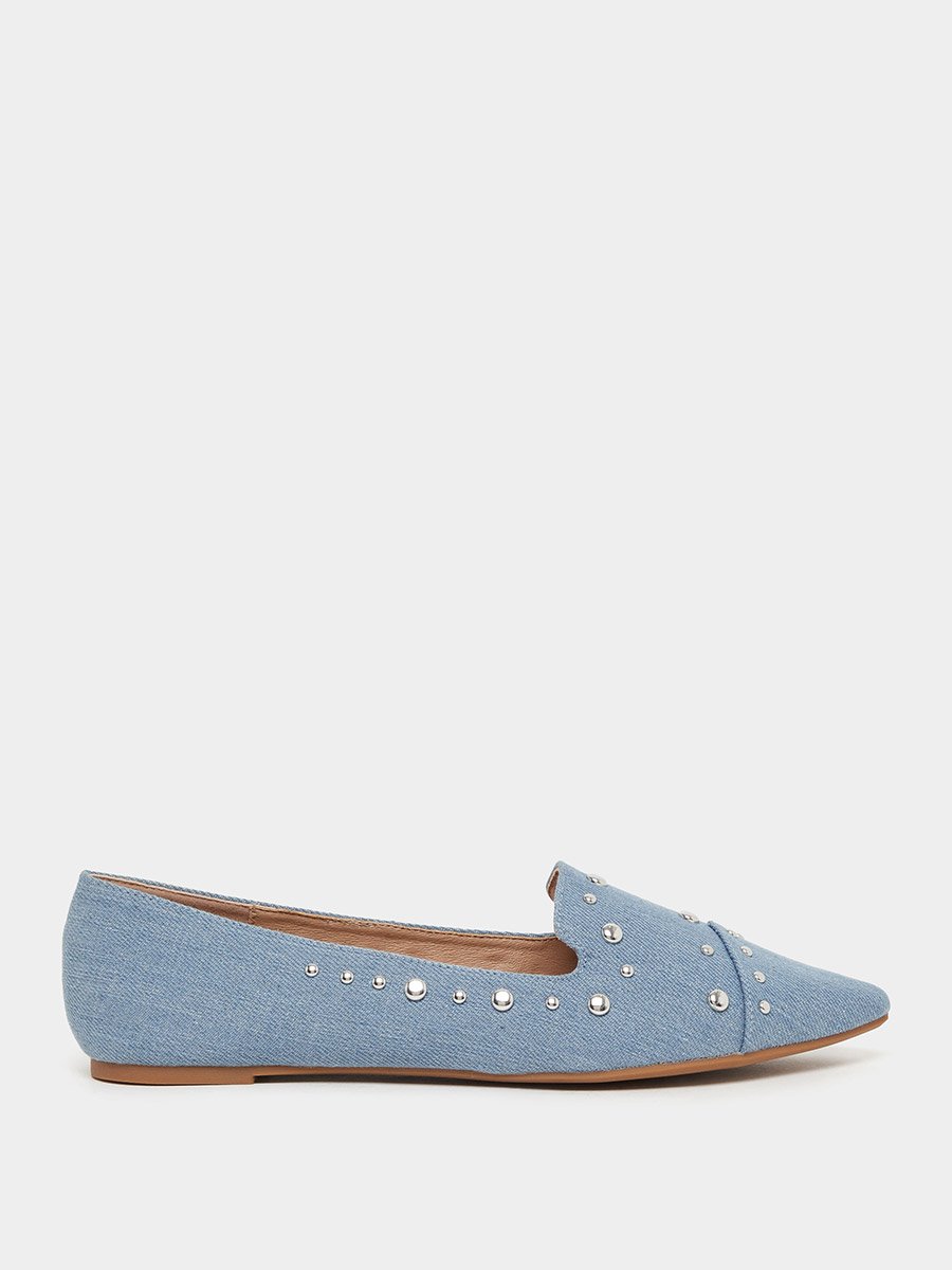 Embellished Denim Slip On Pointed Toe Shoes