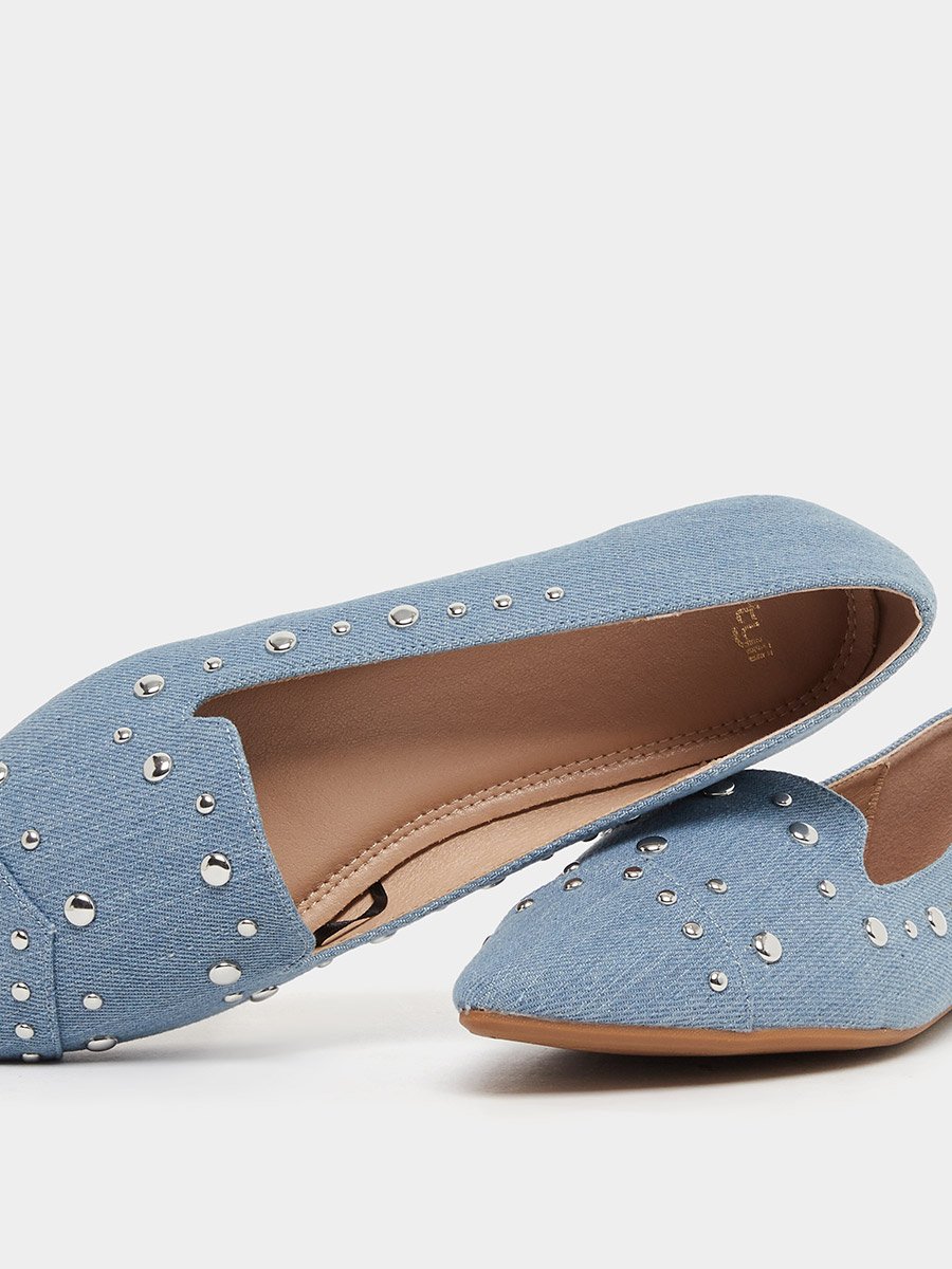 Embellished Denim Slip On Pointed Toe Shoes