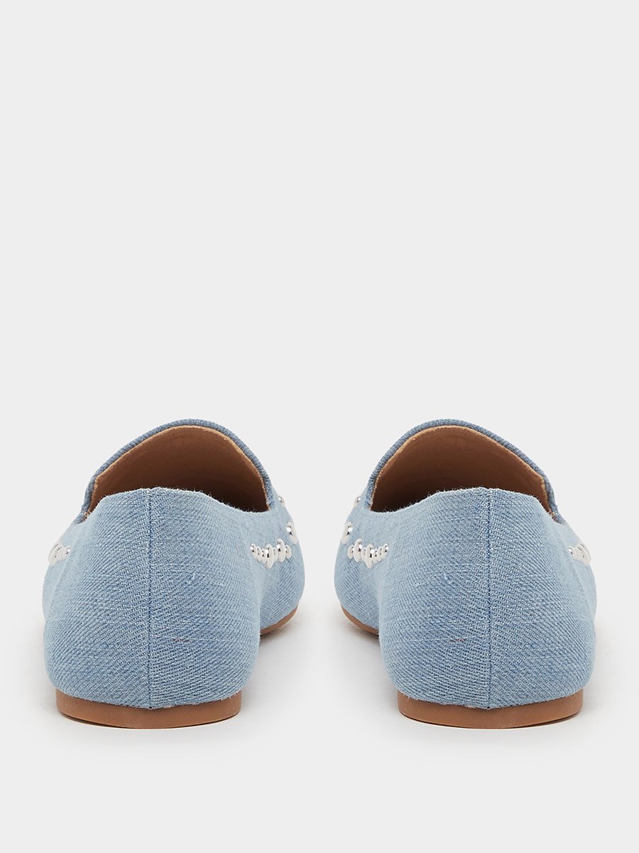 Embellished Denim Slip On Pointed Toe Shoes