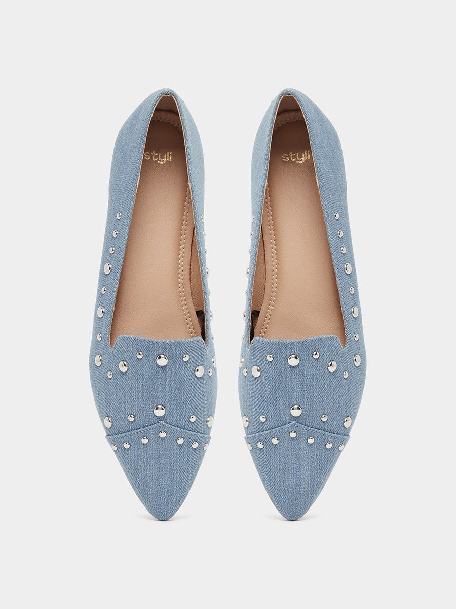 Embellished Denim Slip On Pointed Toe Shoes