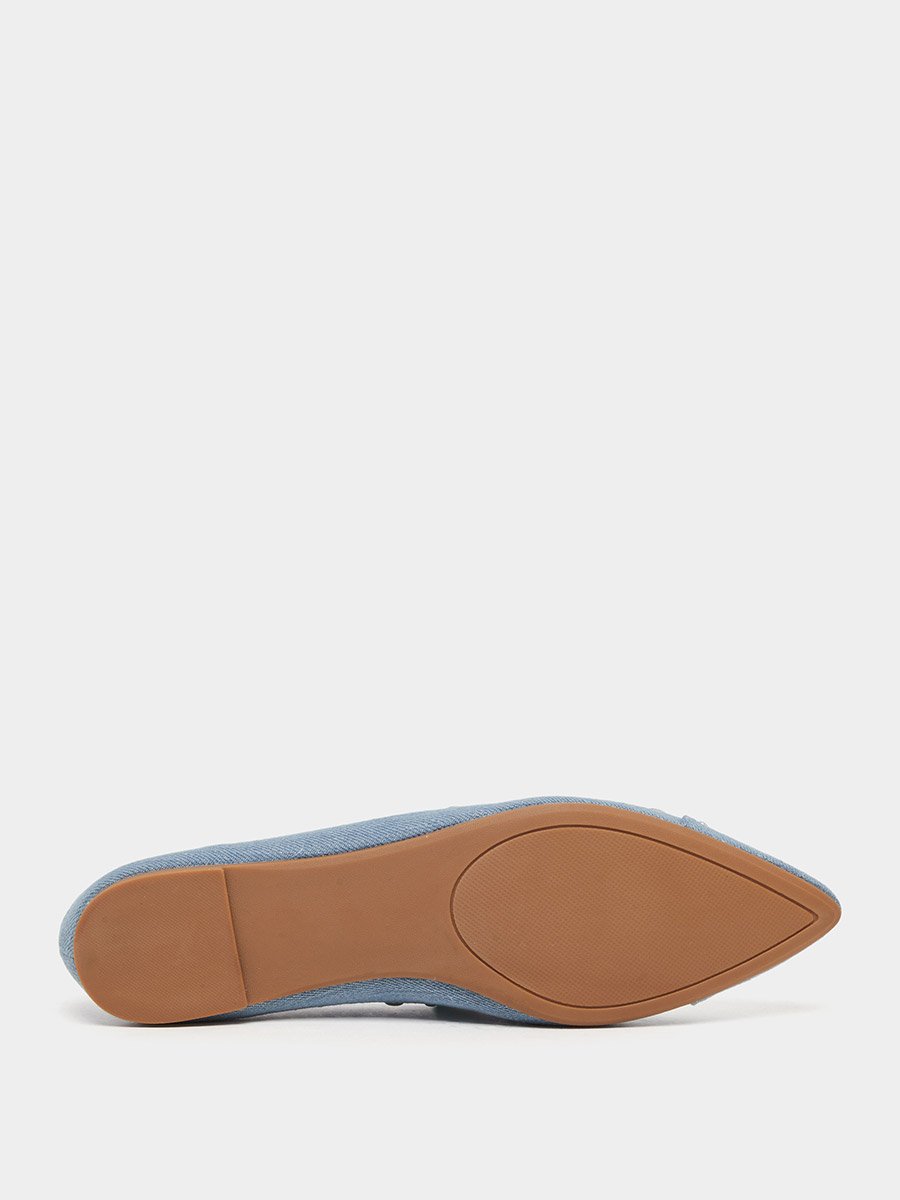 Embellished Denim Slip On Pointed Toe Shoes