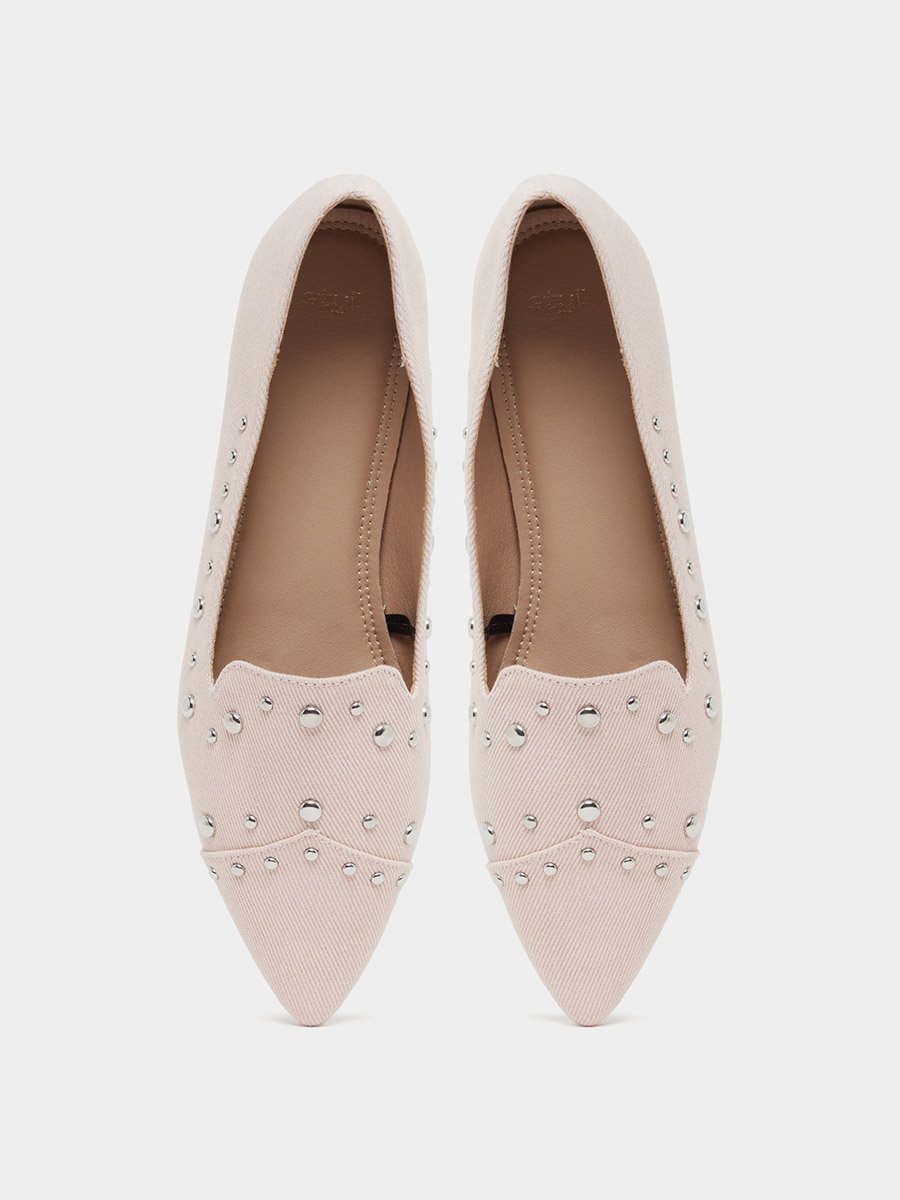 Suede Embellished Slip On Pointed Toe Shoes