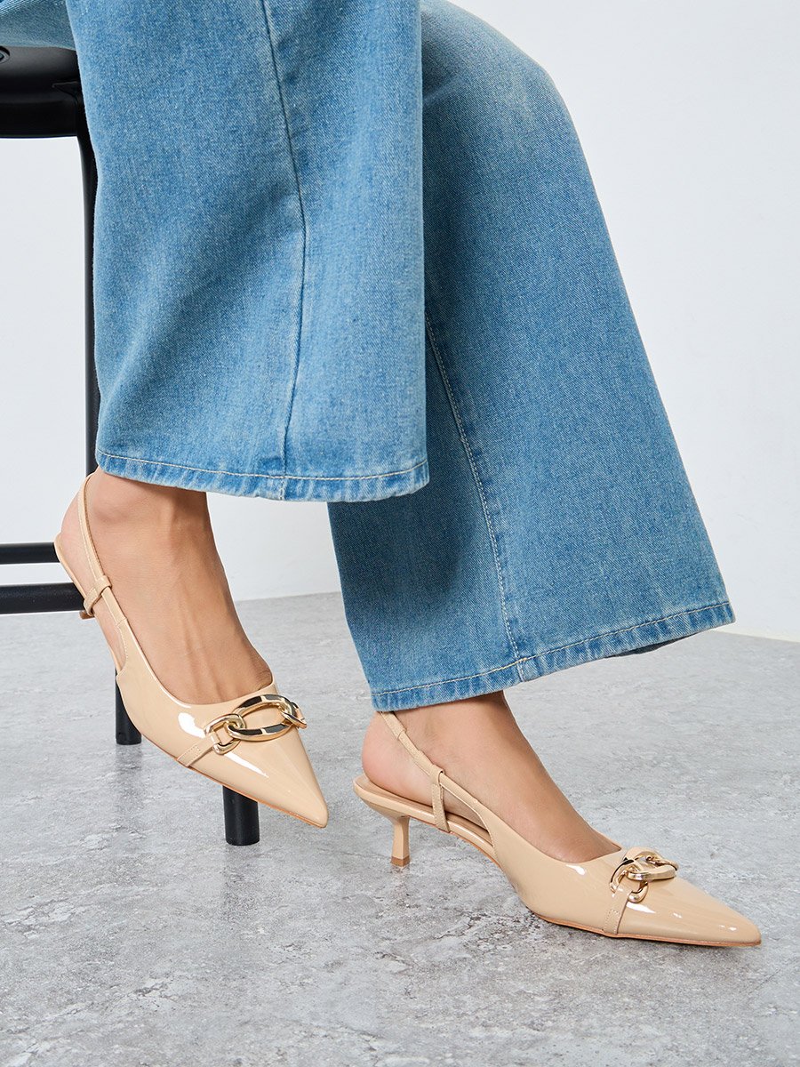 Pointed Toe Slingback Metal Buckle Shoes