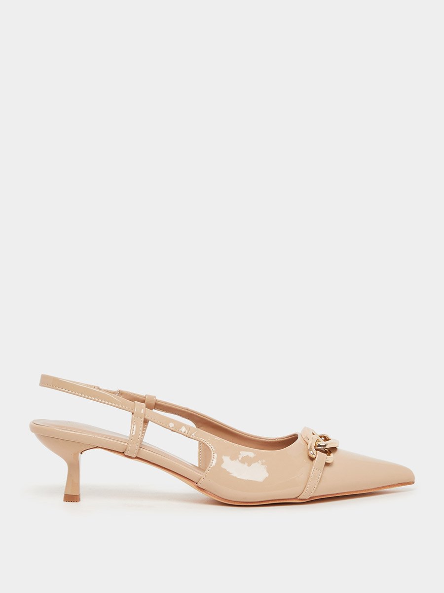 Pointed Toe Slingback Metal Buckle Shoes