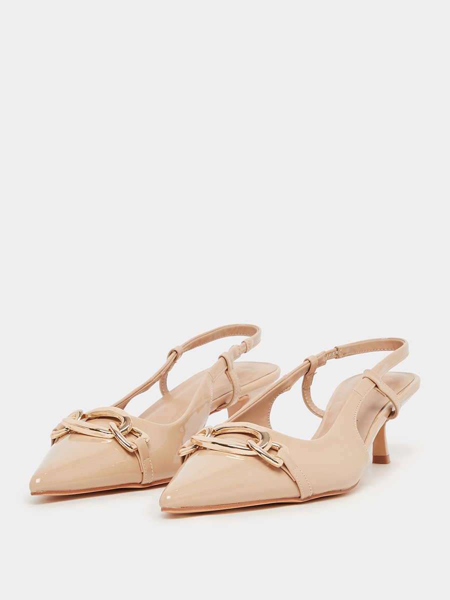 Pointed Toe Slingback Metal Buckle Shoes