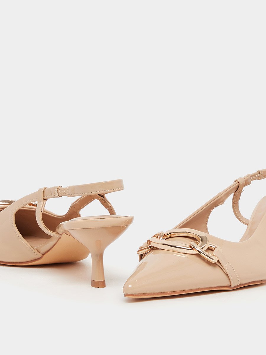 Pointed Toe Slingback Metal Buckle Shoes